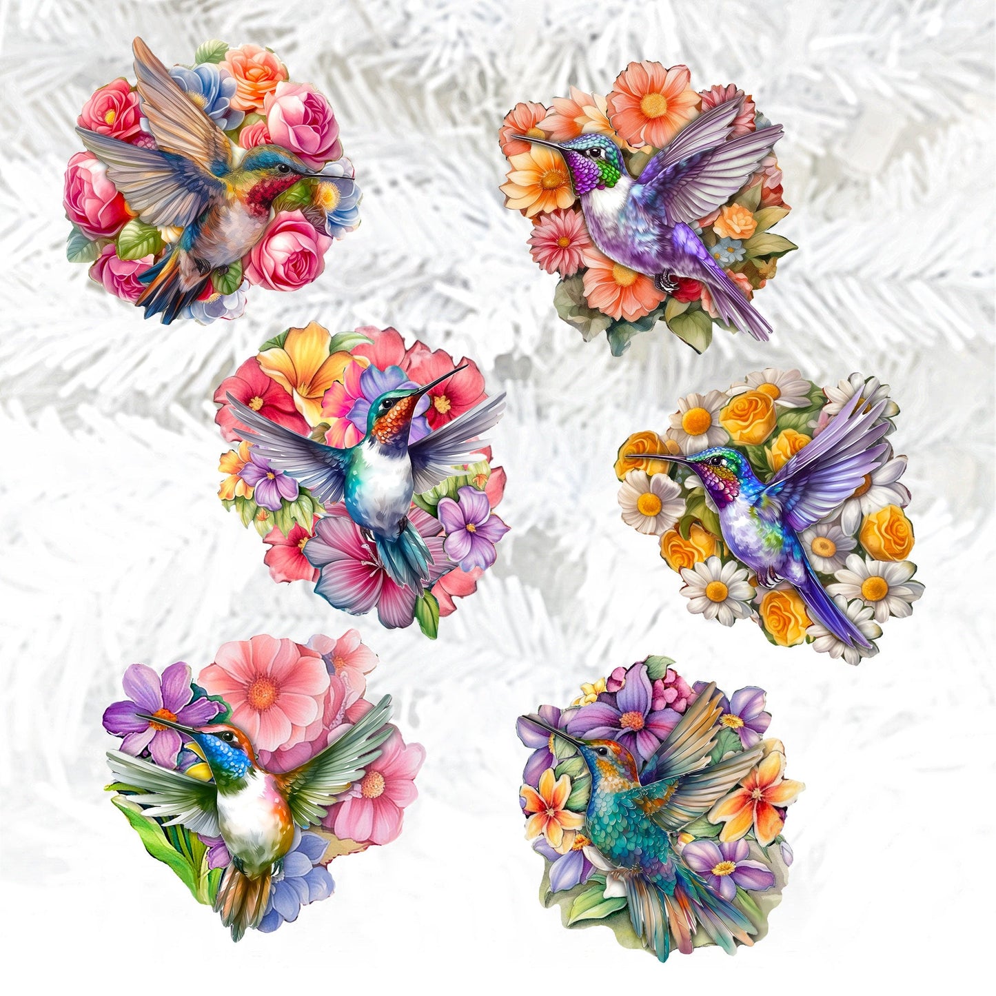 Hummingbirds Decorative Wooden Clip-on Ornaments Set of 6 by G. Debrekht - Easter Spring Decor - 8090140C-S6