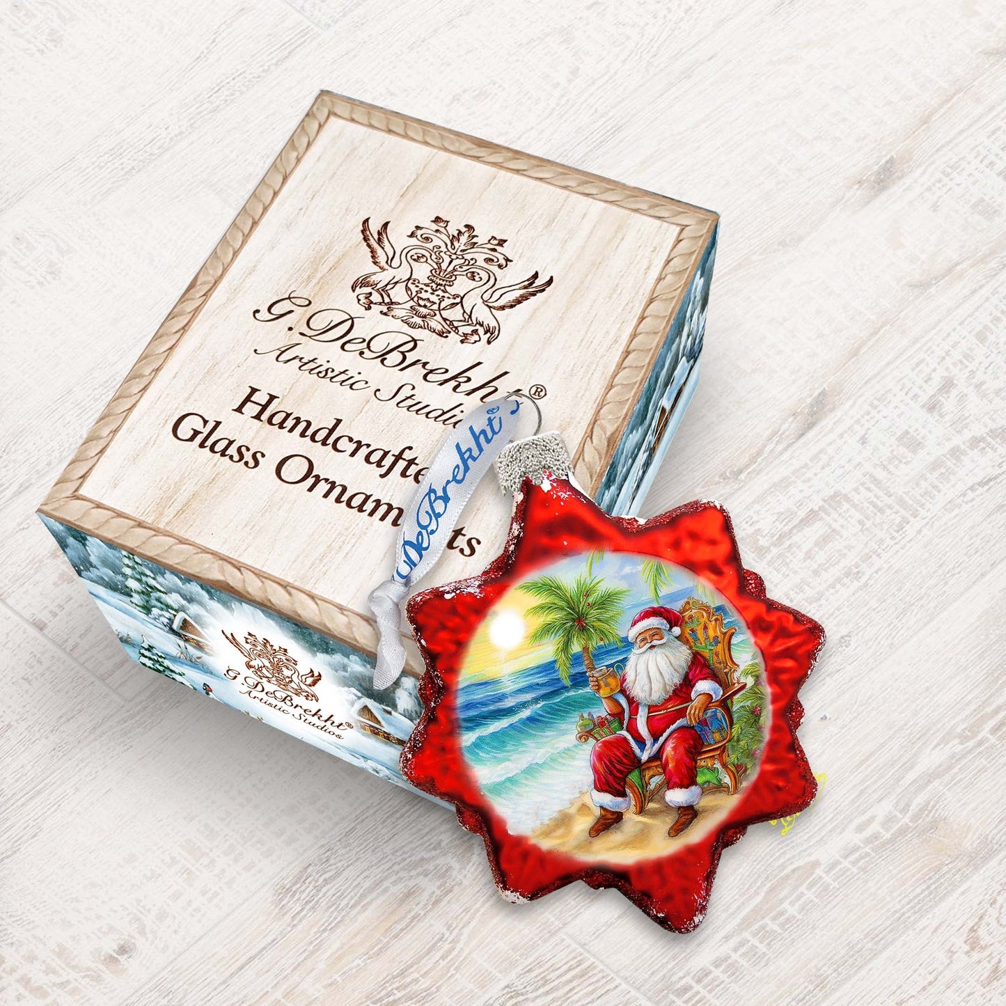 Glass Christmas Ornaments - Sunset with Santa Keepsake Glass Ornaments by G. Debrekht - Christmas Decor - 777414