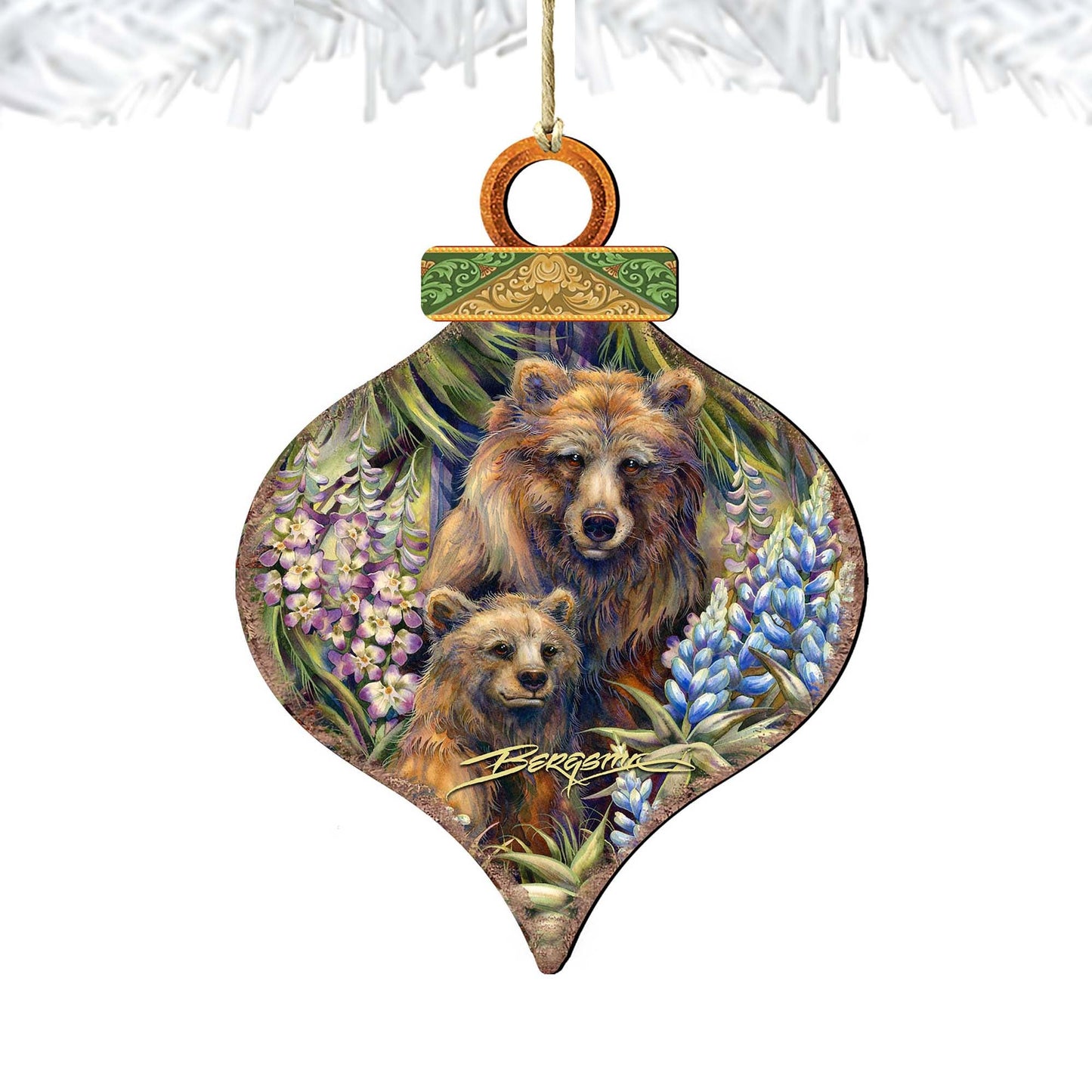 Grin Bear it Grizzly Mother Cub Wooden Ornaments by J. Bergsma - Wildlife Holiday Decor - 8591947-JB