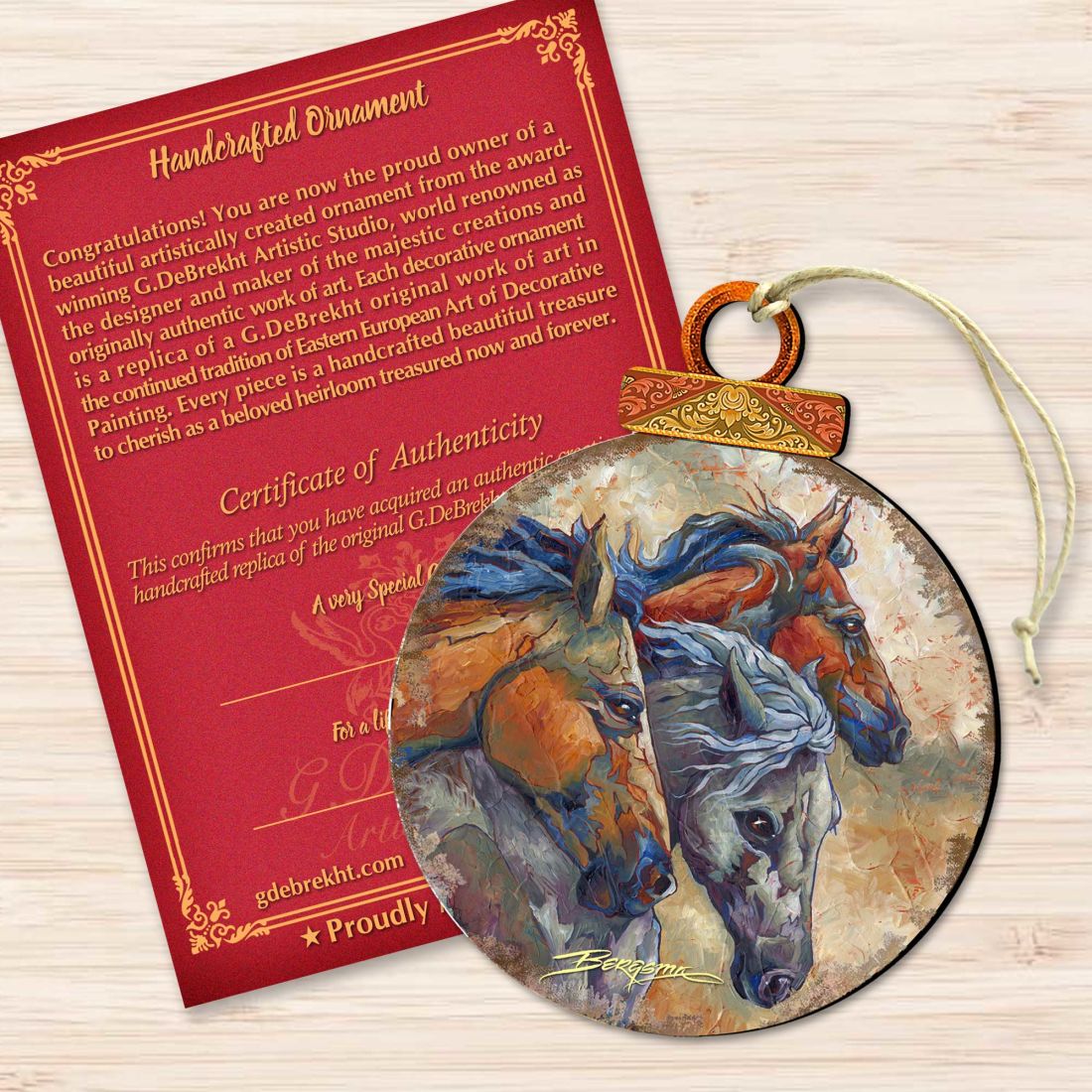 Let Them Run Horse Heads Wooden Ornaments by J. Bergsma - Wildlife Holiday Decor - 8591259-JB