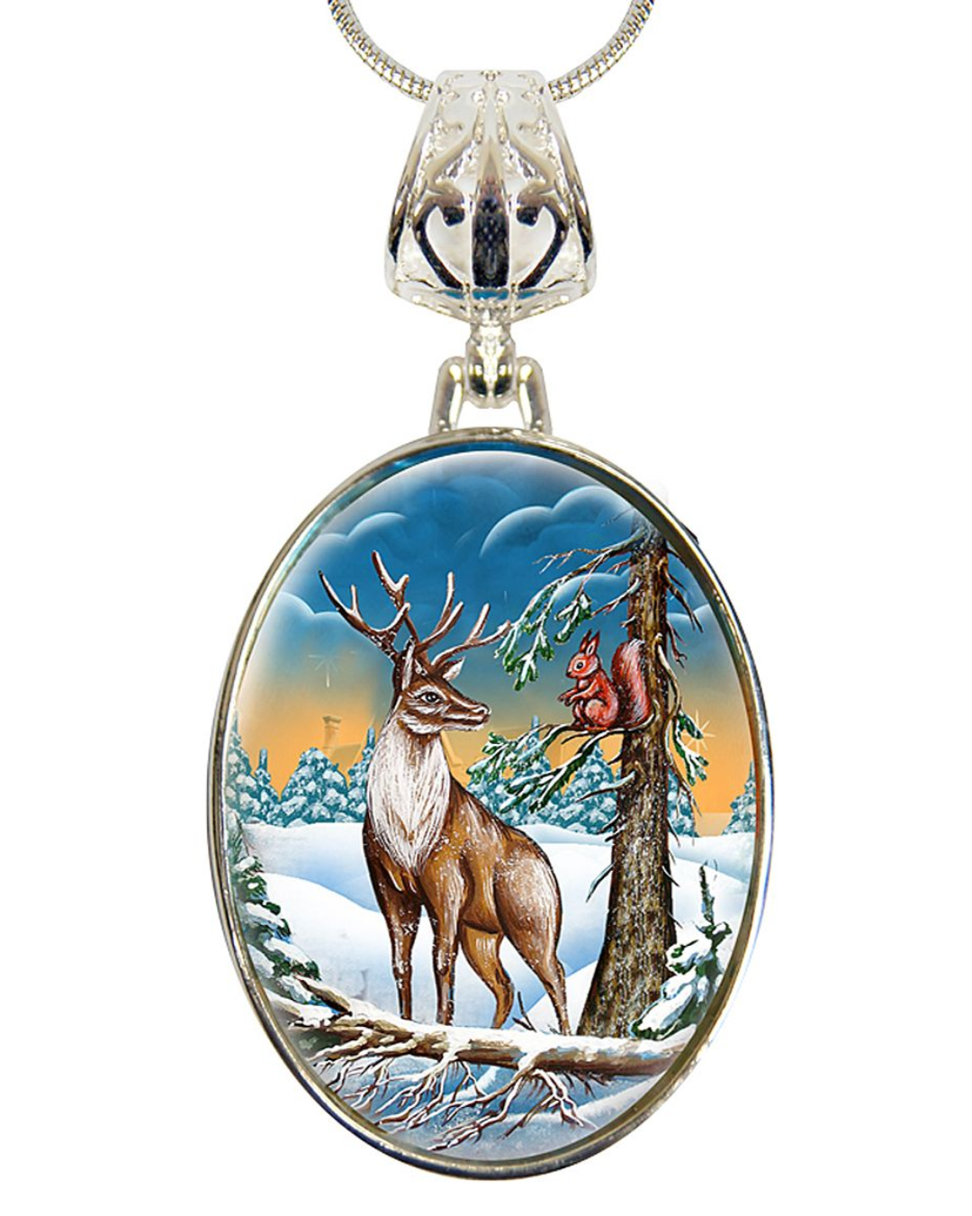 Regal Reindeer Silver Plated Mother of Pearl Jewelry Pendant Necklace - 44034
