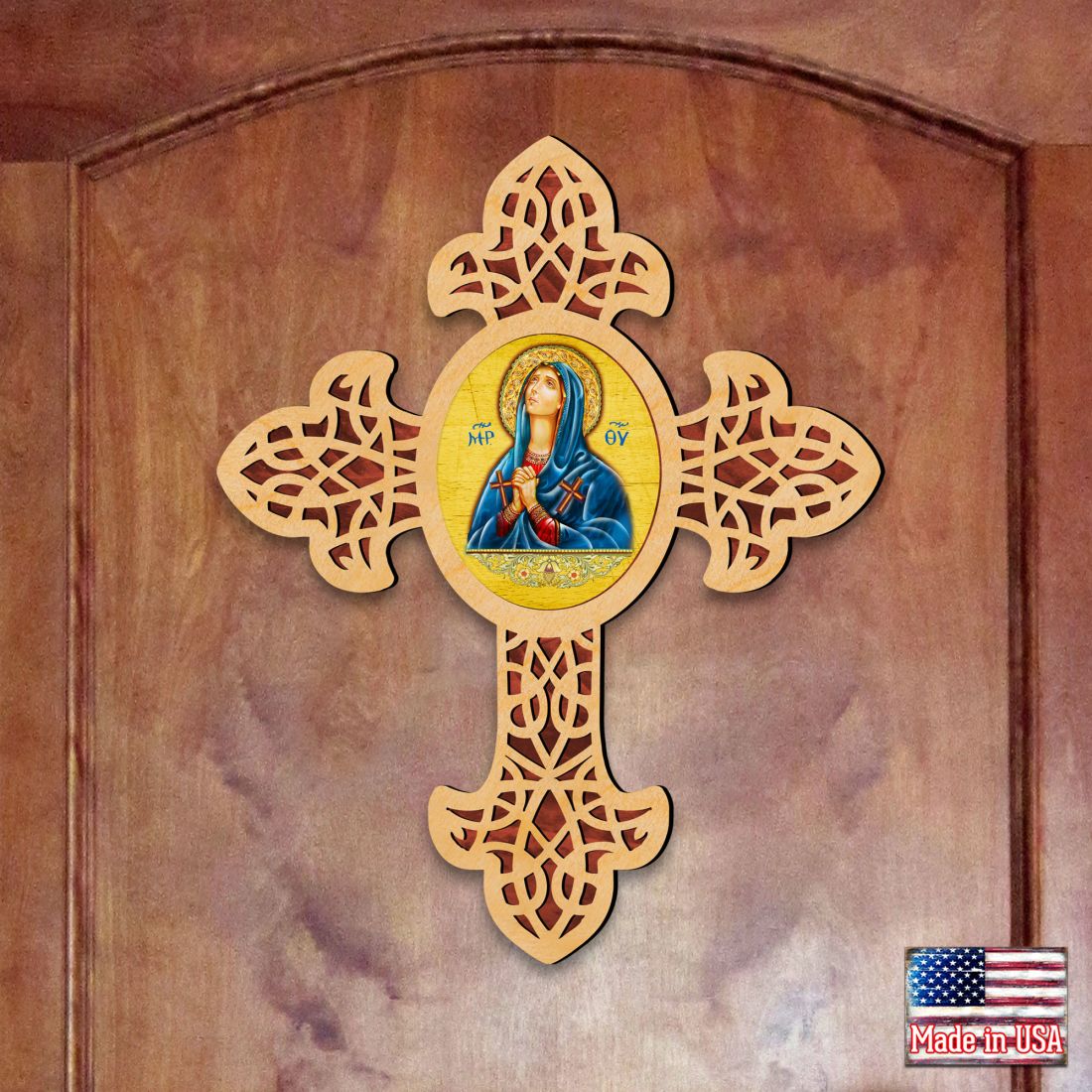 Mary Magdalene Pointy Wooden Cross by Museum Icons - Inspirational Icon Decor - 88314