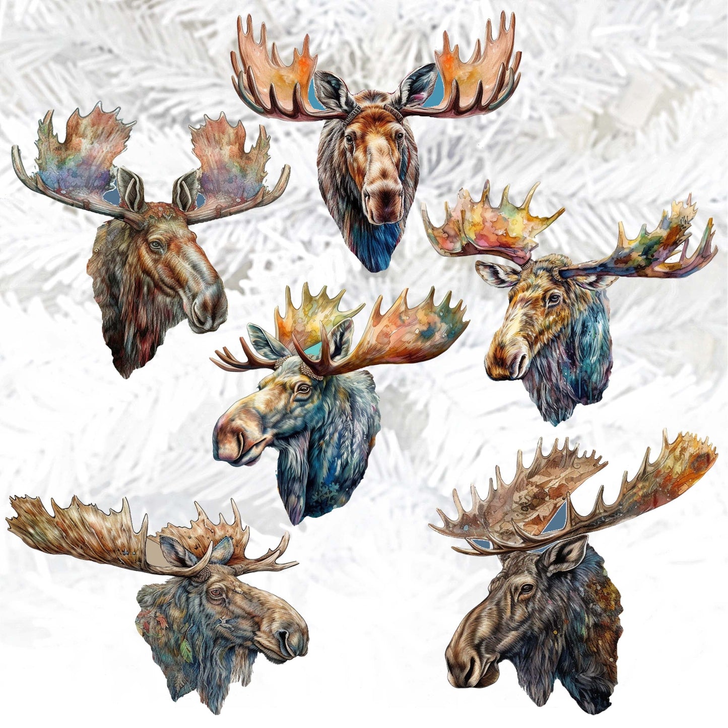 Majestic Moose Decorative Wooden Clip-on Ornaments Set of 6 by G. Debrekht - Wildlife Decor - 8090108C-S6