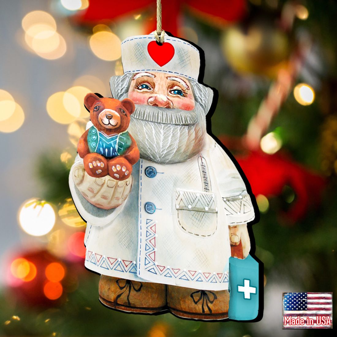 Teddy Bear Doctor Wooden Ornaments by G. DeBrekht - Christmas Santa Snowman Decor - 8151923