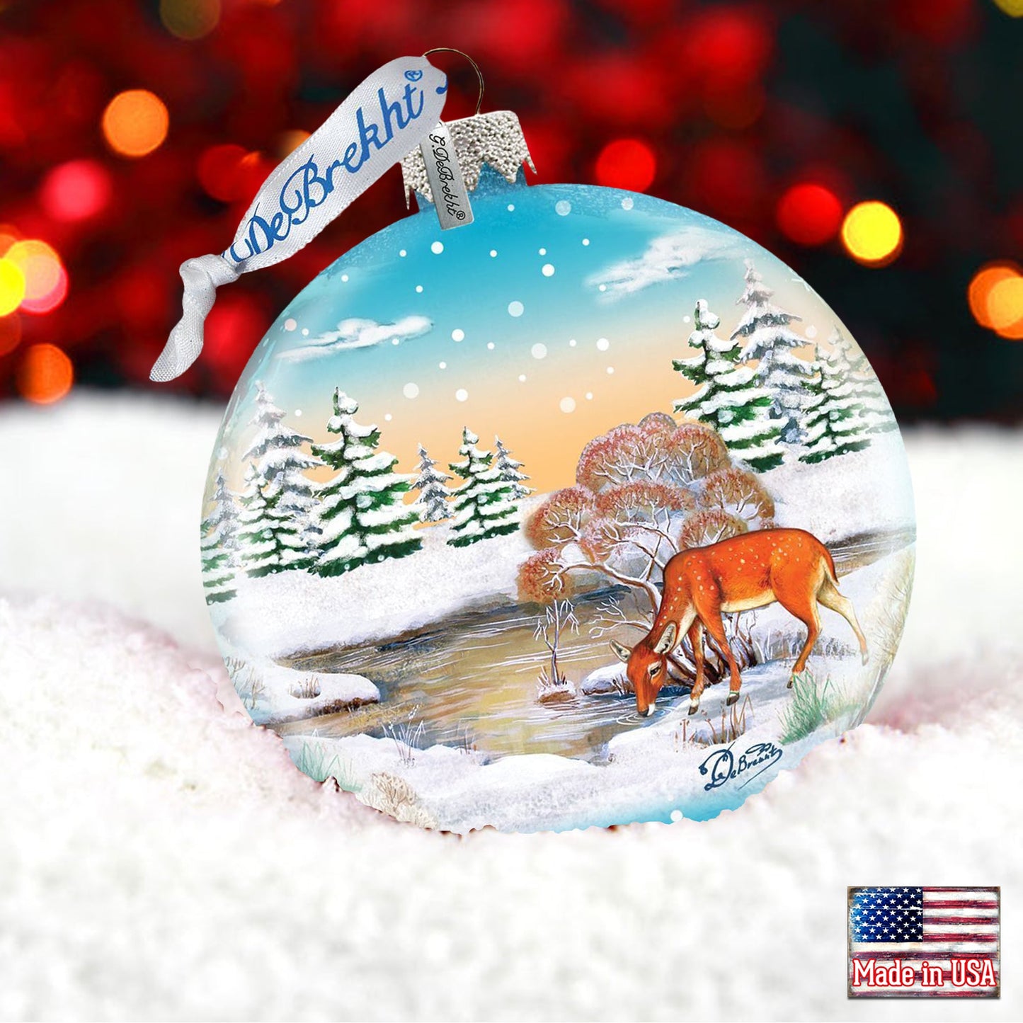 Winter Reindeer Ball Glass Ornament by G. DeBrekht - Wildlife Holiday Décor - 73416