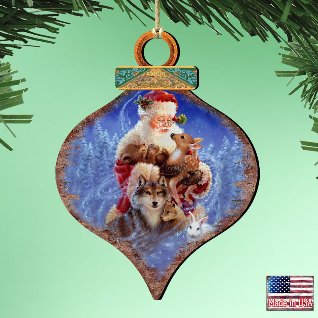 Santa Little Friends Drop Wooden Ornaments by Gelsinger - Christmas Santa Snowman Decor - 8031126-9914