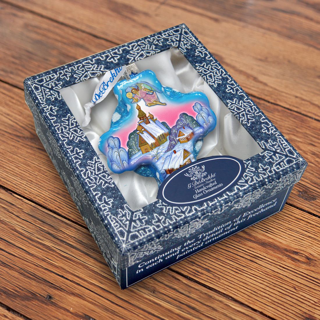 Angel Village Cross Glass Ornament by G. DeBrekht - Nativity Holiday Decor - 758-002