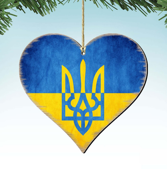 Ukrainian Flag with Trident Wooden Ornaments - International Decor - 8187123