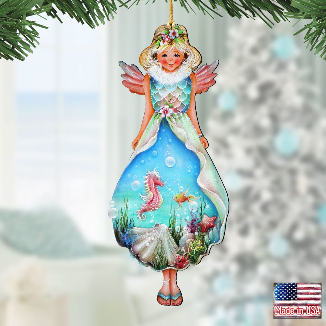 Coastal Fairy Wooden Ornaments by Jamie Mills-Price - Coastal Holiday Decor - 8457901