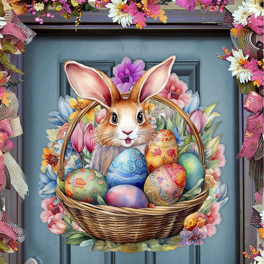 Bunny in a Basket Holiday Door Decor by G. Debrekht - Easter Spring Decor - 8652764H