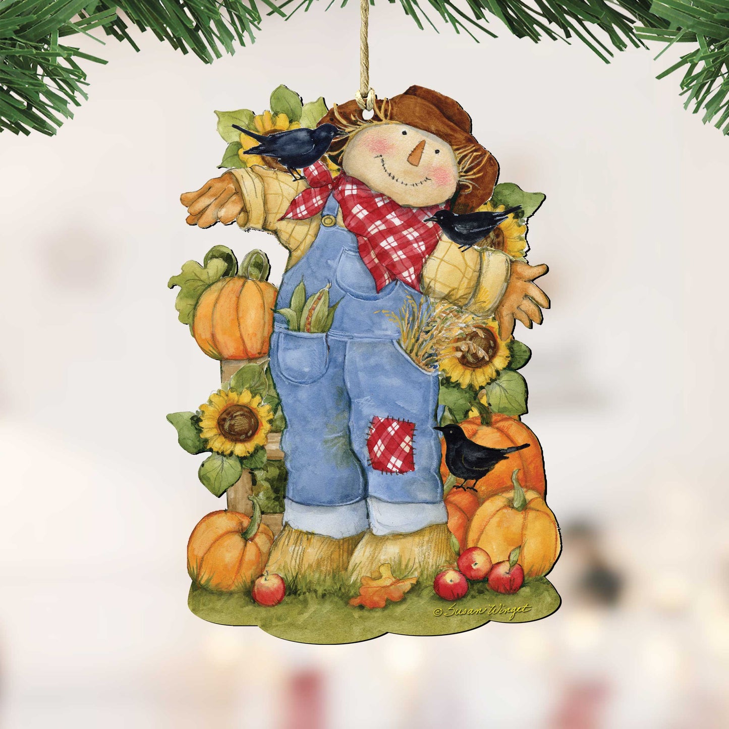 Fall Decoration Harvest Scarecrow - Scarecrow Ornament Handmade Gift for Autumn Adornment - Wooden Ornament by Susan Winget 8471211-SW