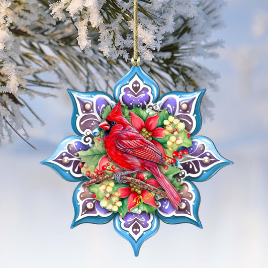 Cardinal Snowflake Wooden Ornaments by G. Debrekht - Nature Wildlife Decor - 8688411