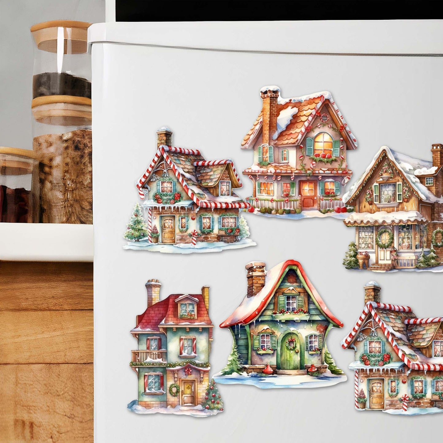 Dream Houses Decorative Wooden Magnets Set of 6 by G. Debrekht - Christmas Decor - 8090029G-S6