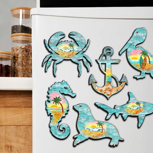 Coastal Creatures Decorative Wooden Magnets Set of 6 by G. Debrekht - Coastal Decor - 8090062G-S6