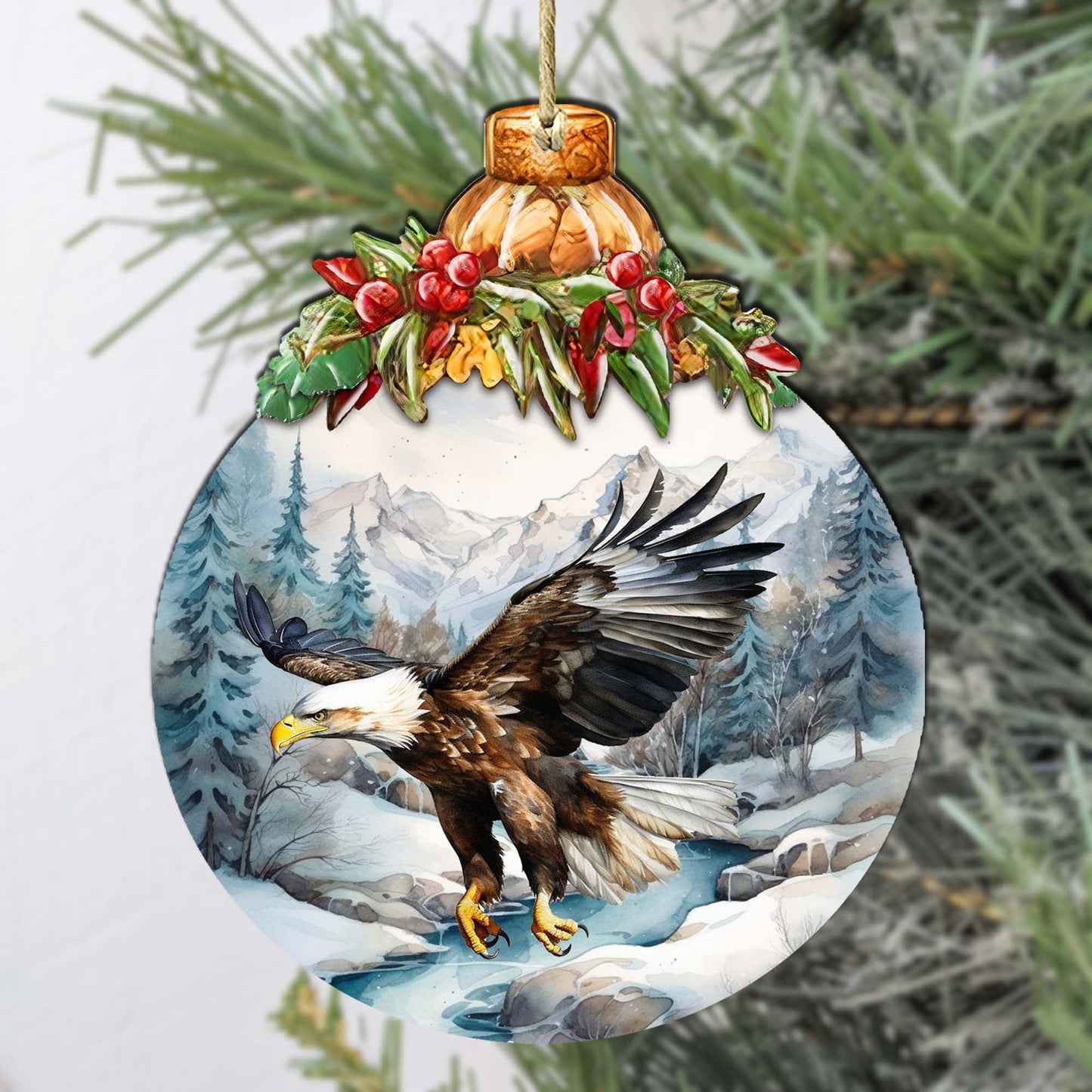 Alaskan Graceful Eagle Wooden Ornaments by G.Debrekht - Wildlife Holiday Decor - 870030