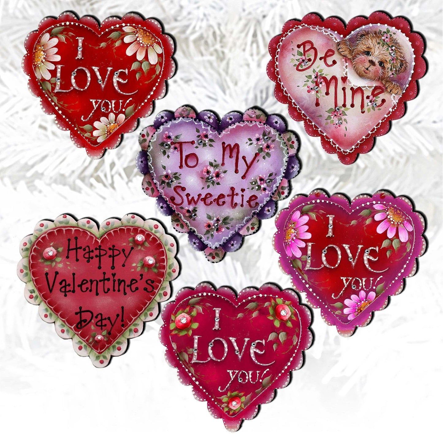Hearts of Love Decorative Wooden Clip-on Ornaments Set of 6 - Family Love Decor - 8090128C-S6
