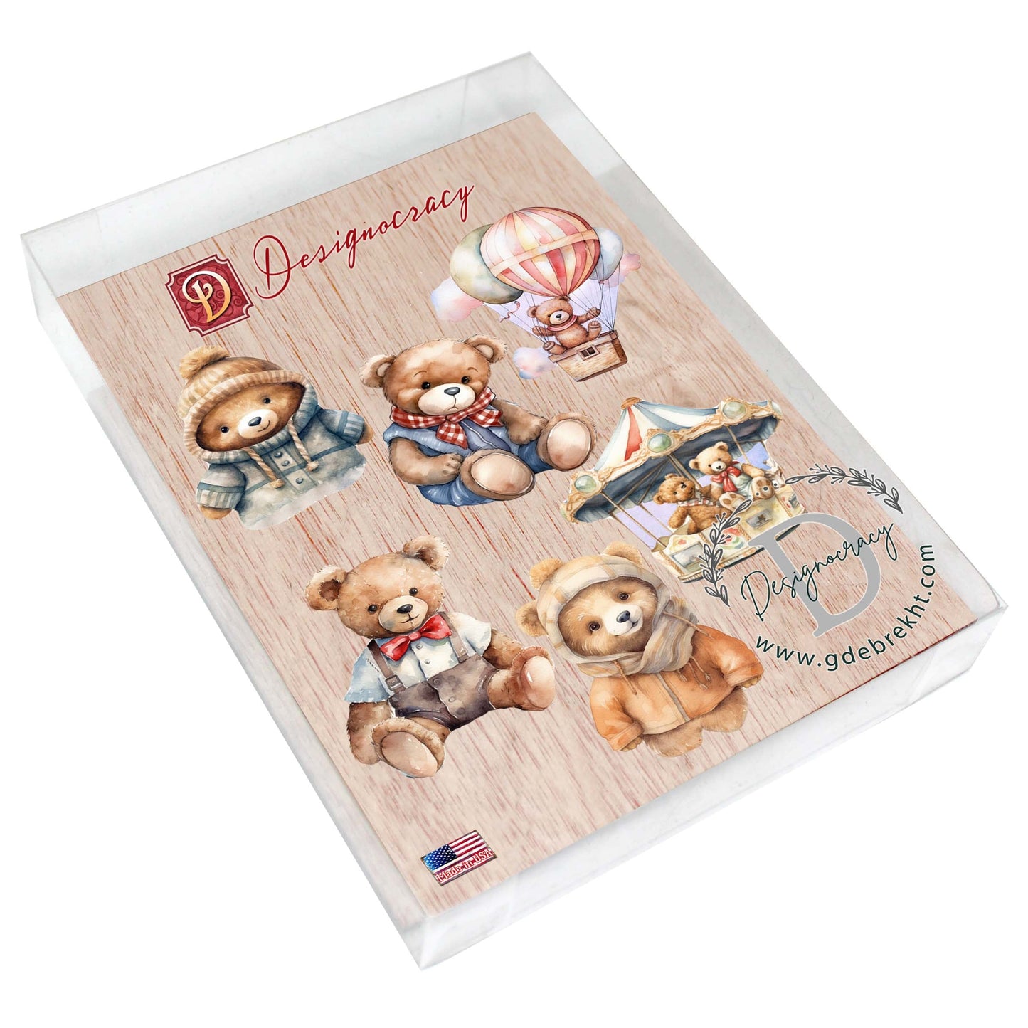 Teddy Bear Decorative Wooden Magnets Set of 6 by G. Debrekht - Family Love Décor - 8090025G-S6