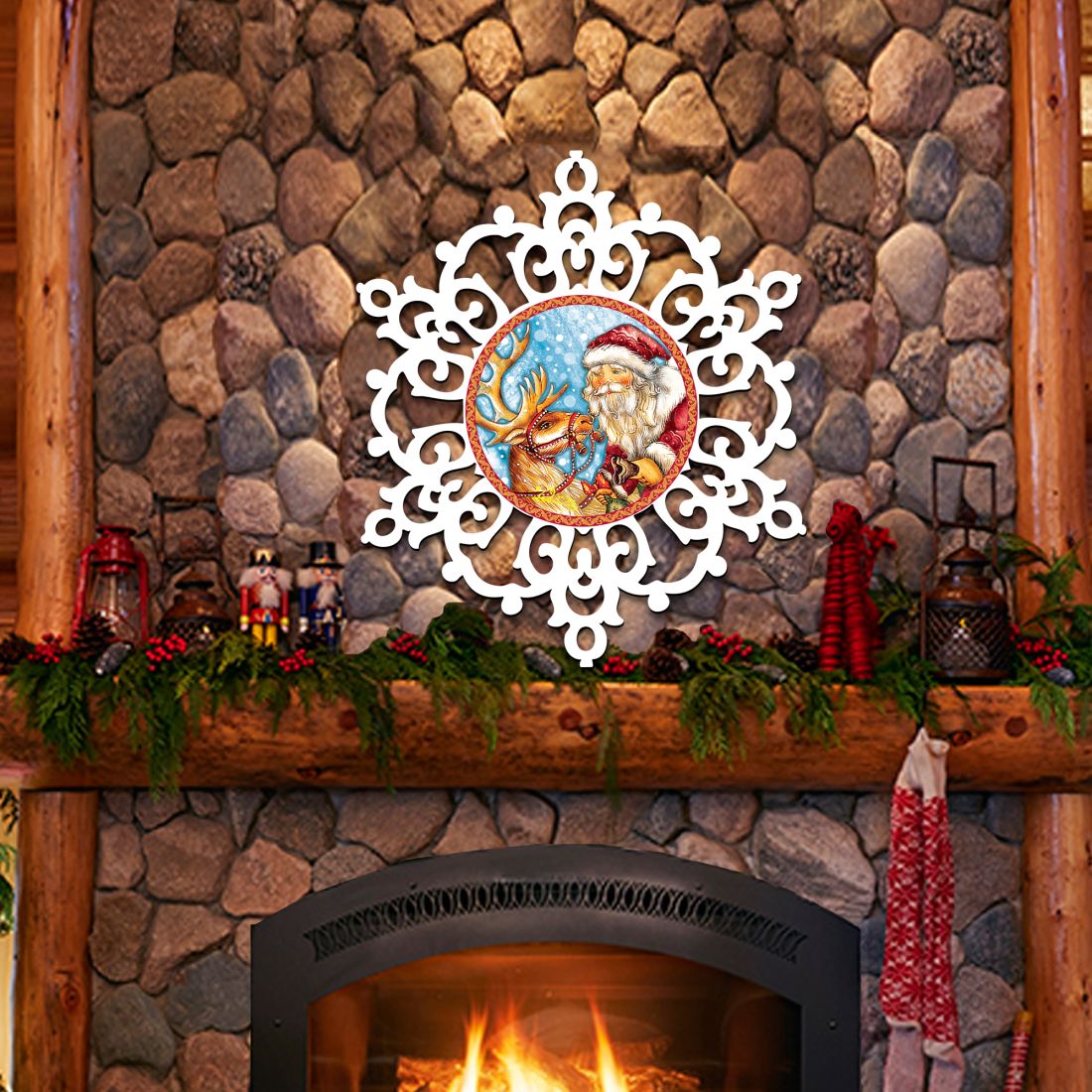 Reindeer Ride Snowflake Door Decor by G. DeBrekht - Christmas Santa Snowman Decor - 8141151H