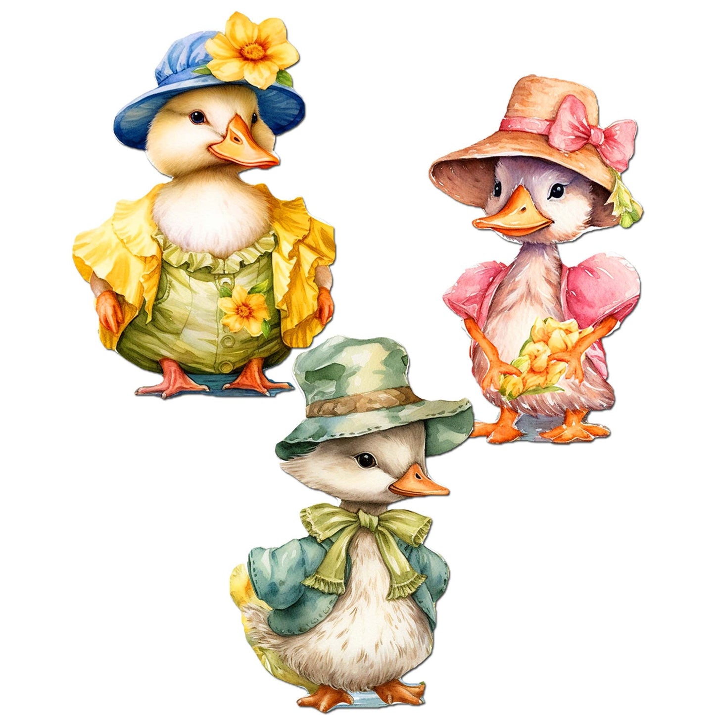 Easter Ducks Decorative Wooden Clip-on Ornaments Set of 3 by G. Debrekht - Easter Decor - 8091043C-S3