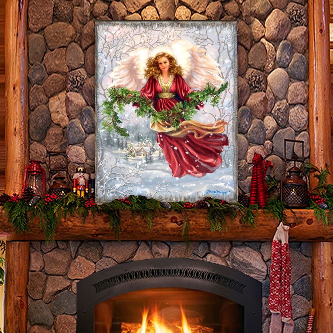 Snowfall Angel Art Wooden Wall Art by D. Gelsinger - Nativity Holiday Decor - 95681B-DG