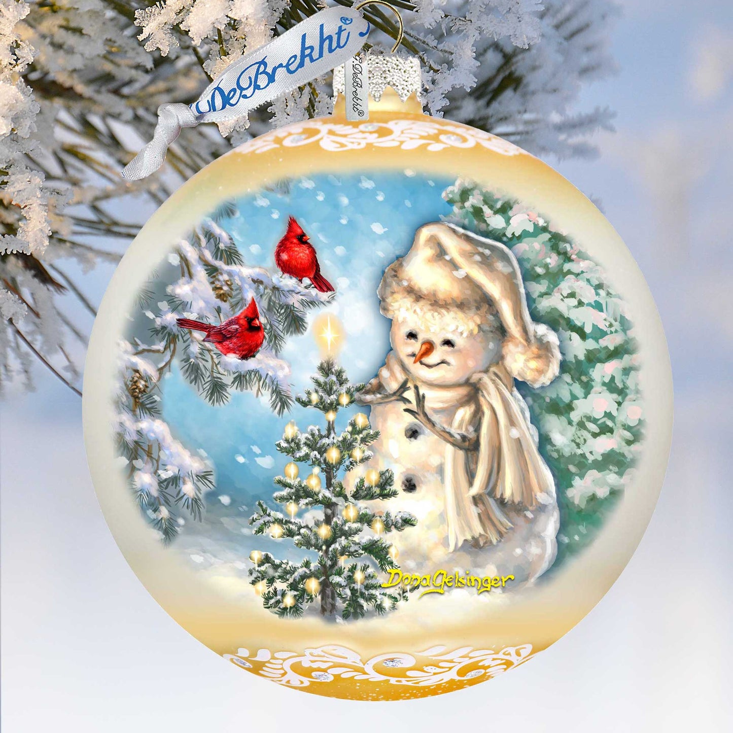 Glowing Snowman Lg Glass Ornament in Gold by Gelsinger - Christmas Decor - 73926G-DG