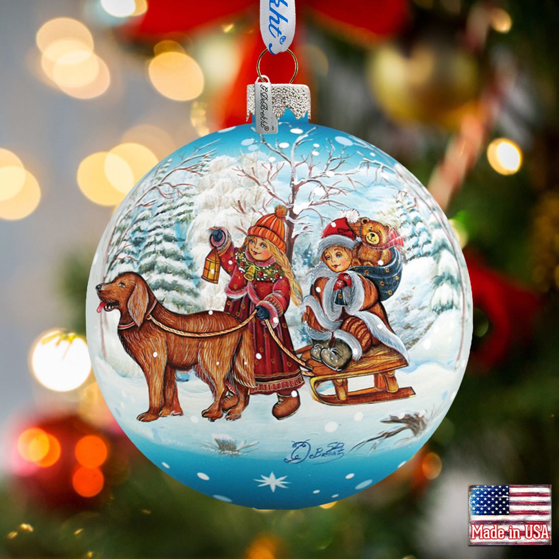 Winter Kids Ball Glass Ornament by G. DeBrekht - Christmas Decor - 73113