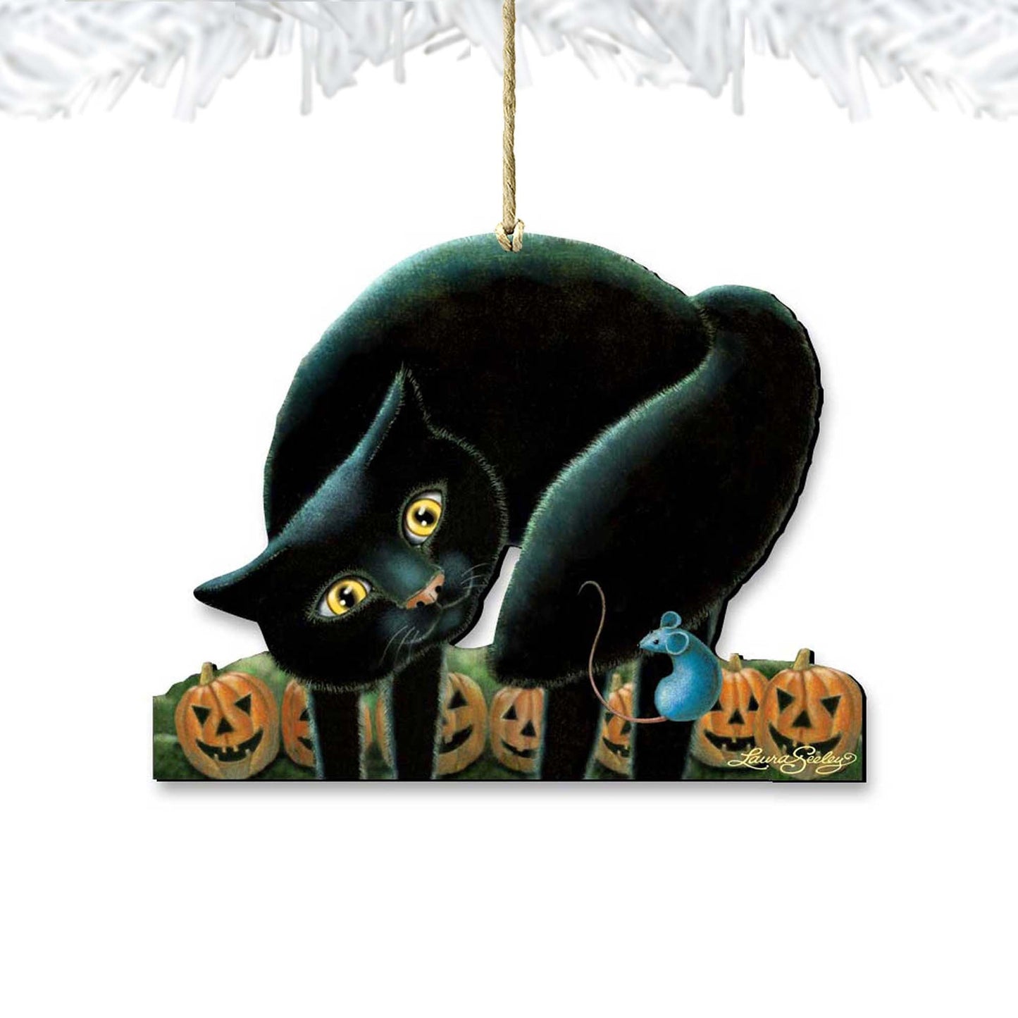 Spooky Cat Wooden Ornaments by Laura Seeley - Thanksgiving Halloween Decor - 8512056-LS