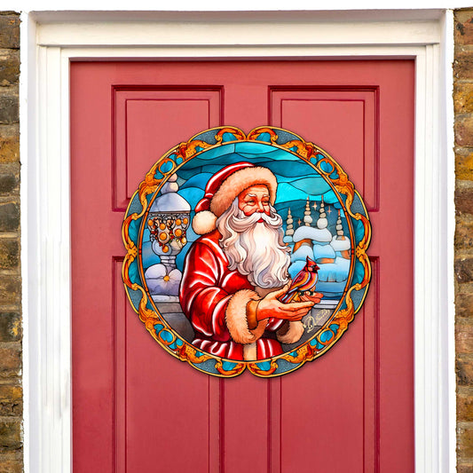 Santa with Red Cardinal Holiday Door Decor by G. Debrekht - Santa Snowman Decor - 8652807H