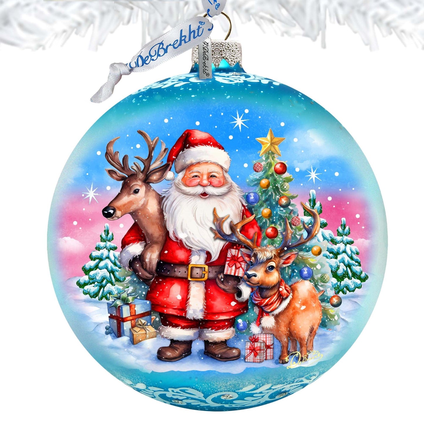 Santas Best Friends Lg Glass Ornament by G.Debrekht - Christmas Santa Snowman Decor - 73947