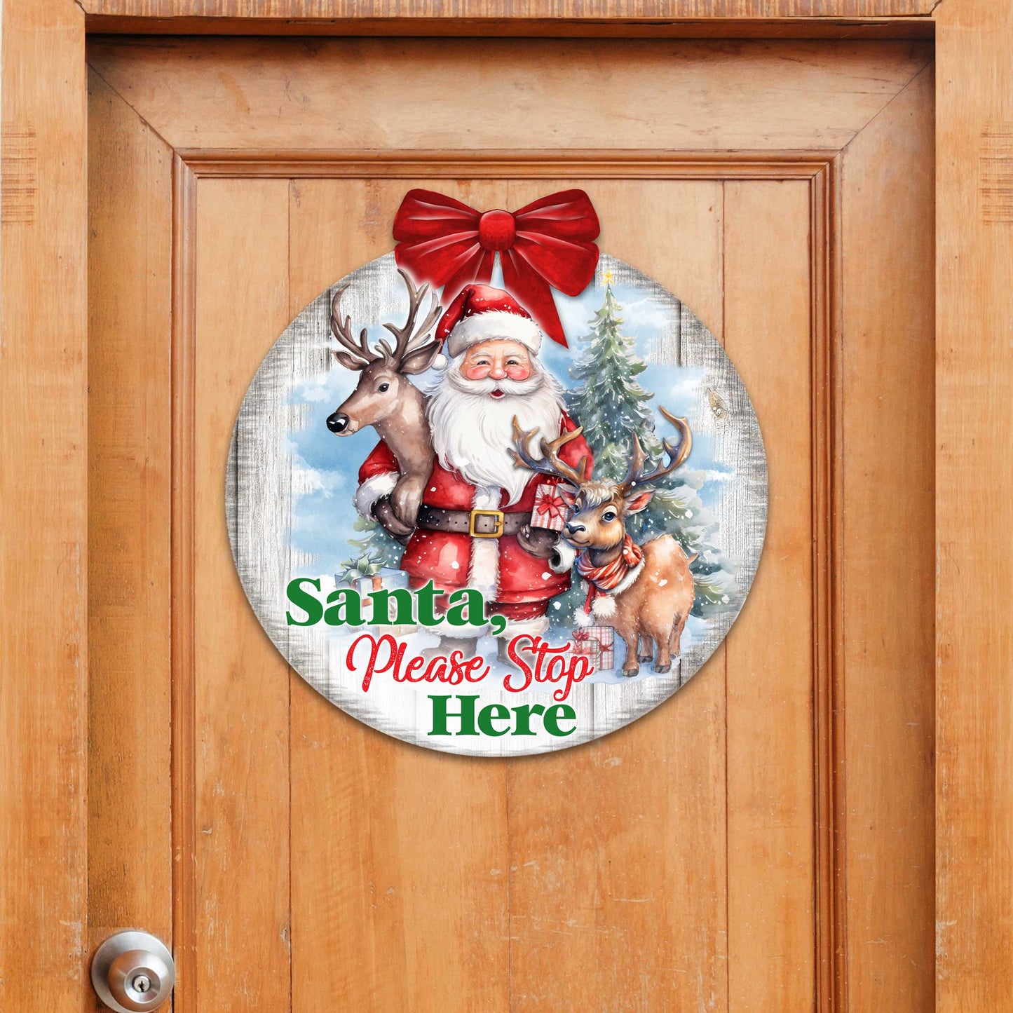 Santa Please Stop Here Sign Front door welcome sign Main entrance banner Welcome sign - Wooden front porch decor - 933116H