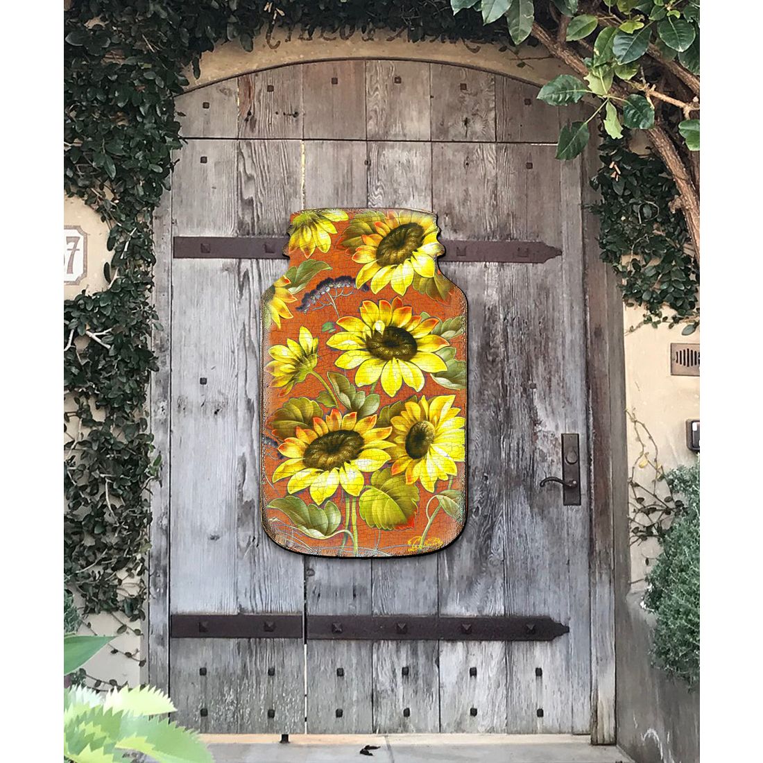 Sunflower Mason Jar Halloween Door Decor by G. DeBrekht - Thanksgiving Halloween Decor - 8158906H