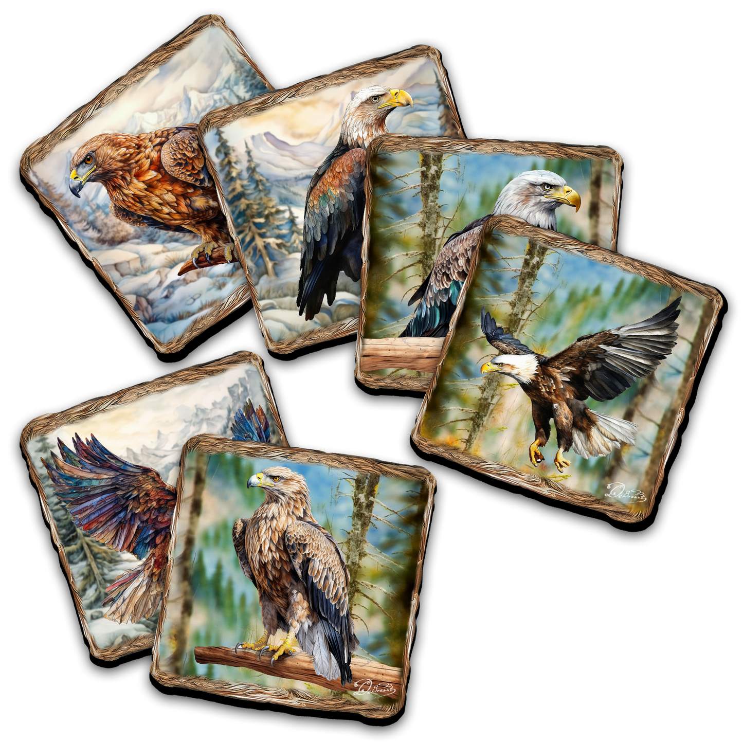 Eagles Wooden Cork Placemat and Coasters Gift Set of 7 by Nature Wonders Nature Wildlife Decor  - 85406C-S7