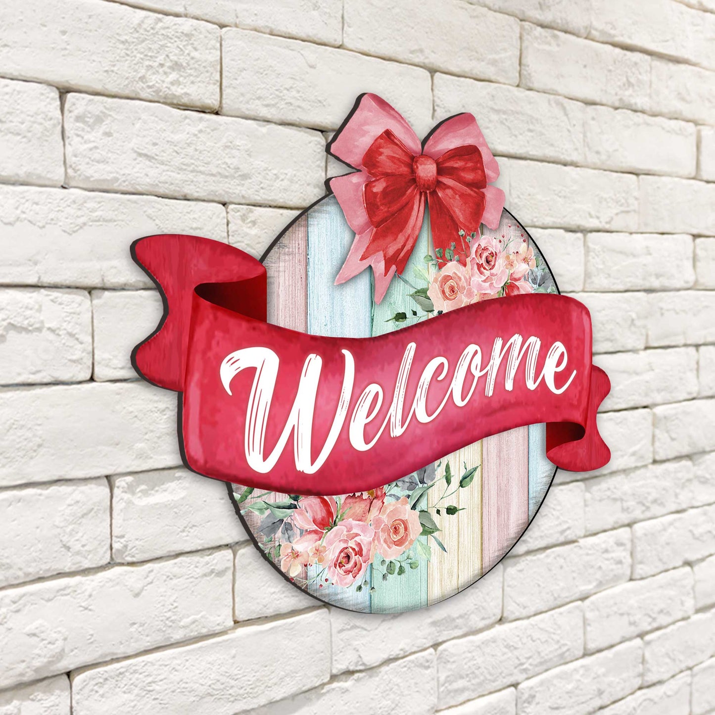 Front door welcome sign Floral porch wreath Main entrance welcome sign - Wooden front porch decor - 933101H