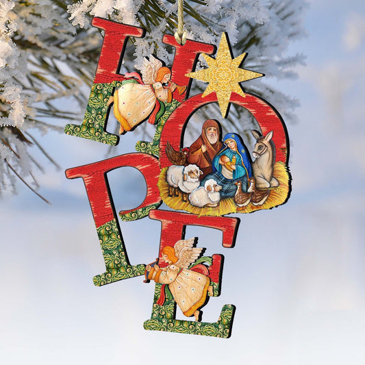 Hope Nativity Wooden Ornaments by G. DeBrekht - Nativity Holiday Decor - 8121461