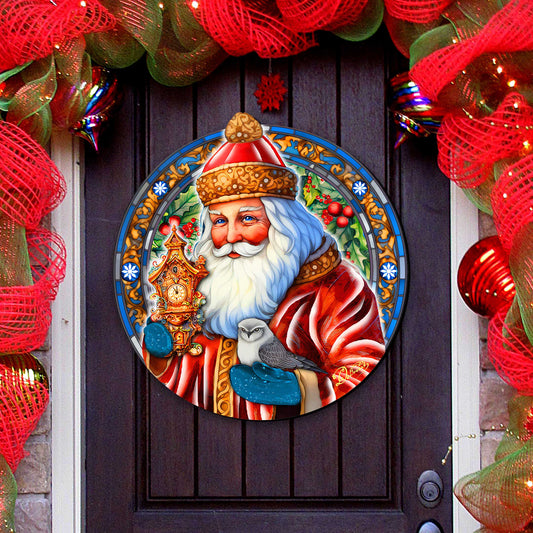 Santa with Clock Holiday Door Decor by G. Debrekht - Santa Snowman Decor - 8652818H