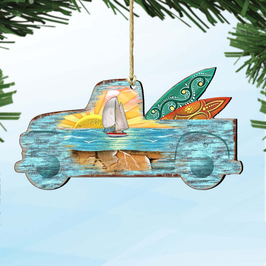 Surfer Truck Wooden Ornaments by G. DeBrekht - Coastal Holiday Decor - 8198554