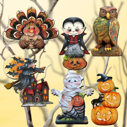 Happy Halloween Decorative Wooden Clip-on Ornaments Set of 6 by Jamie Mills-Price and G. Debrekht - Halloween Decor - 8090135C-S6
