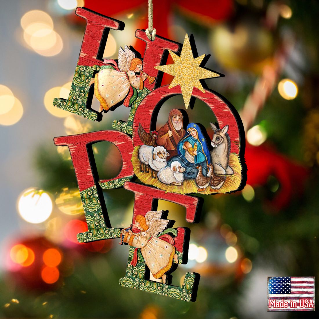 Hope Nativity Wooden Ornaments by G. DeBrekht - Nativity Holiday Decor - 8121461