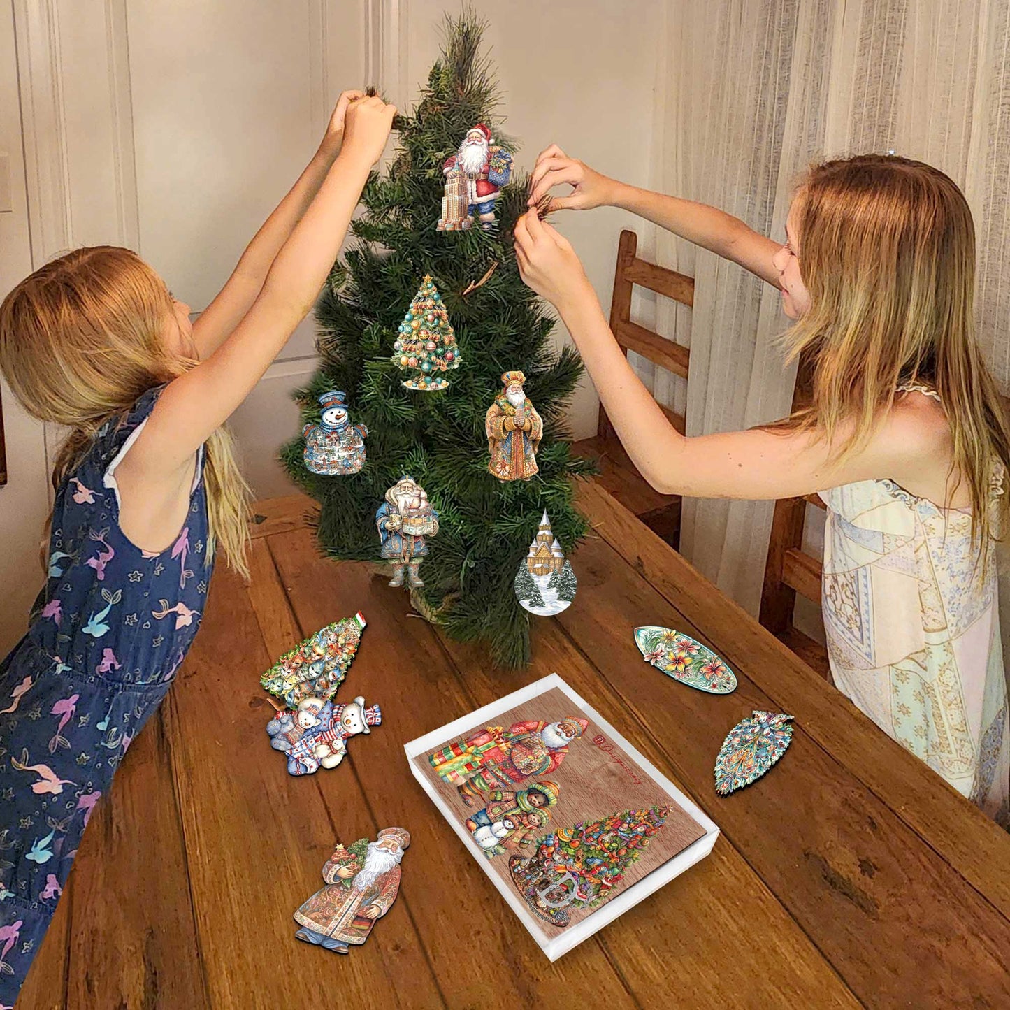 Santas Around the World - African-American Inspired Santa - Wooden Ornaments Set of 3 by G. DeBrekht Christmas Santa Snowman Decor - 8091310S3