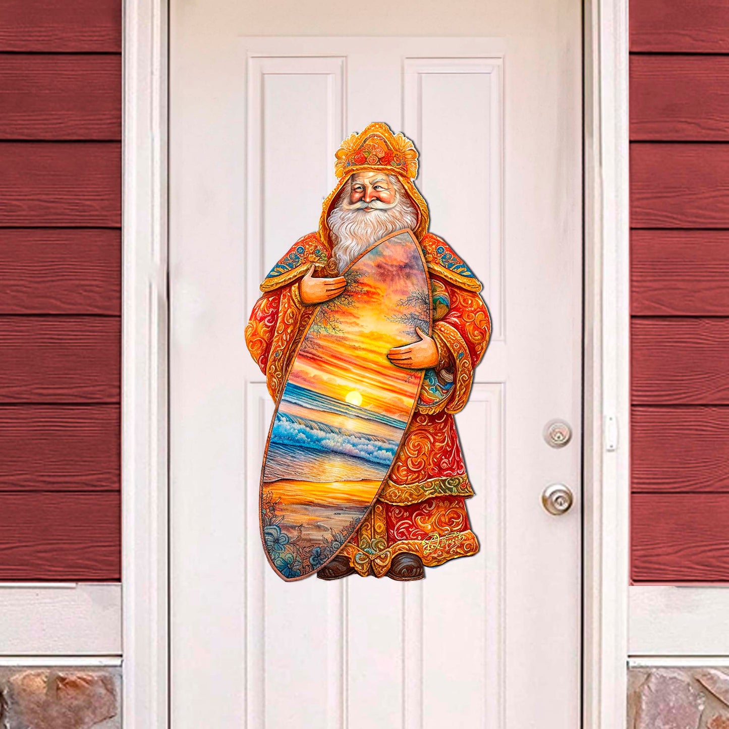 Santa's Tropical Surf Ride Holiday Door Decor by G. Debrekht - Christmas Santa Snowman Decor - 8691413H