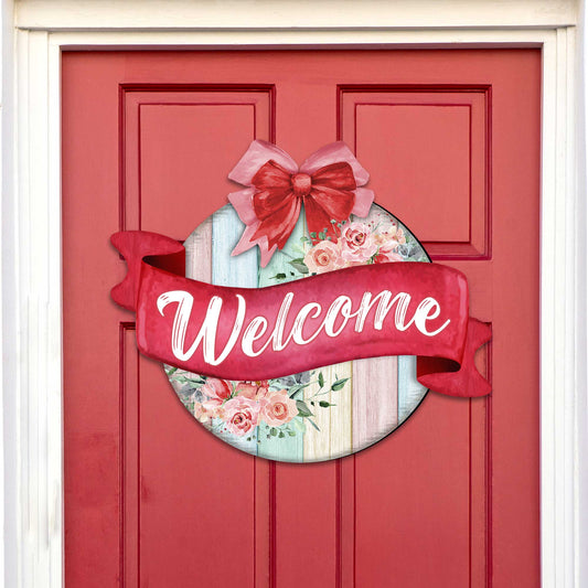 Front door welcome sign Floral porch wreath Main entrance welcome sign - Wooden front porch decor - 933101H