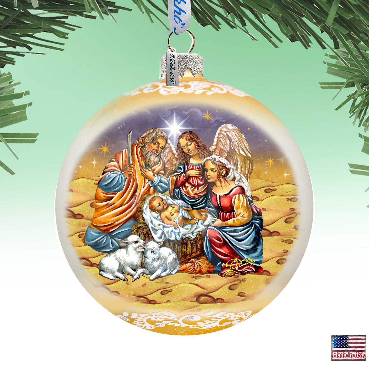 Regal Nativity Lg Glass Ornament in Gold by G.Debrekht - Christmas Decor - 73928G