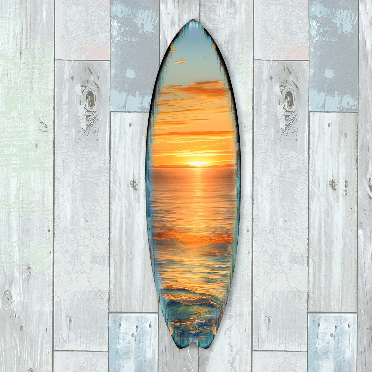 Golden Waves Surfboard Coastal Wall Art by G. DeBrekht - Coastal Holiday Decor - 8490134HS