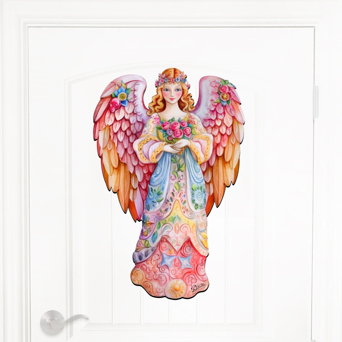 Pink Floral Angel Holiday Door Decor  by G. Debrekht - Christmas Decor - 8611023H