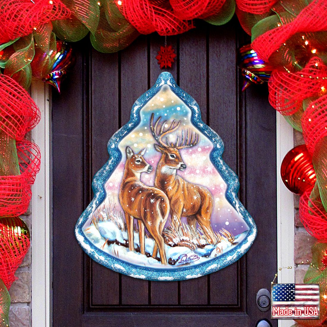 Reindeer Tree Wildlife Door Decor - G. DeBrekht - Wildlife Holiday Decor - 8176229H