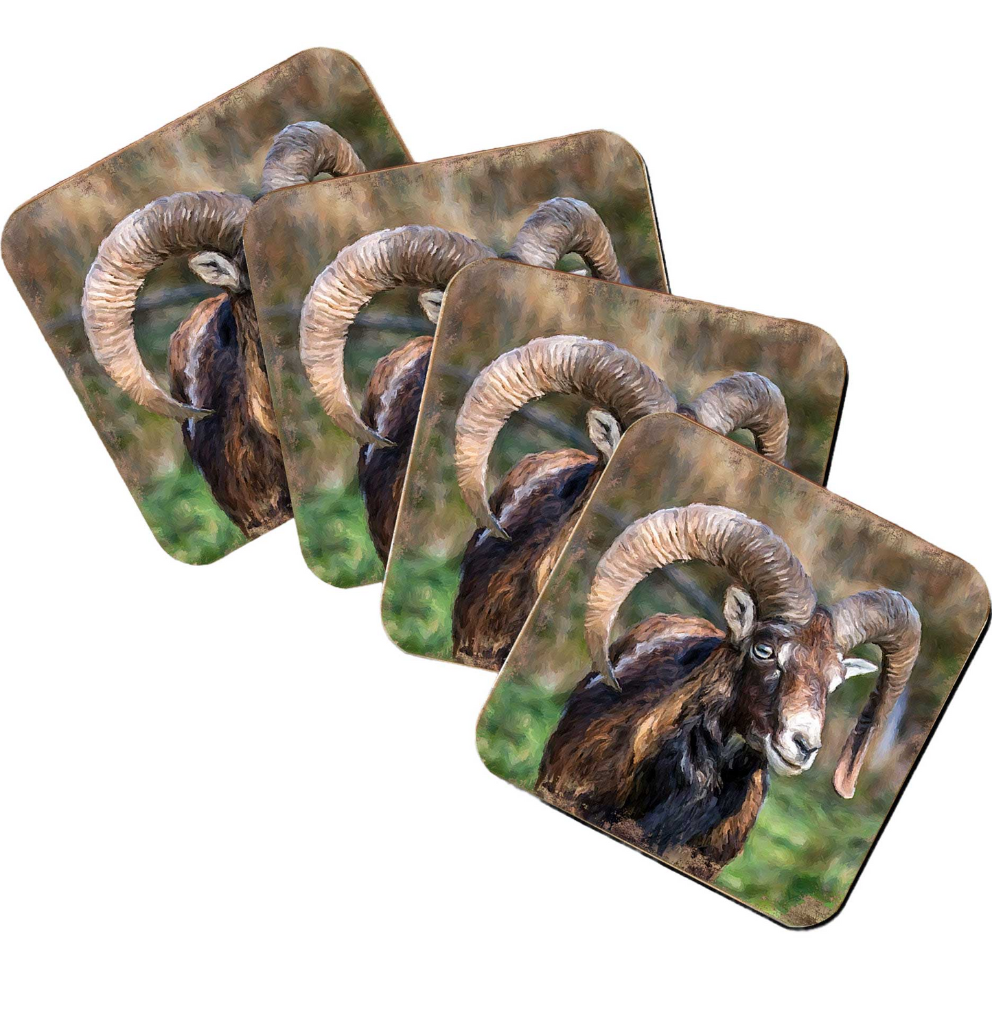 Mountain Goat Wooden Cork Coasters Gift Set of 4 by Nature Wonders - Nature Wildlife Decor  - 95369C-S4