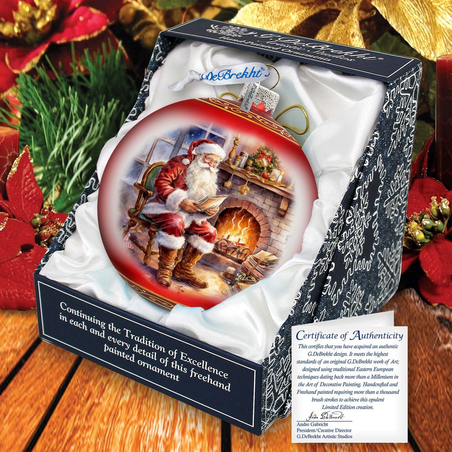 St. Nicks Nook Lg Glass Ornament by G.Debrekht - Christmas Santa Snowman Decor - 73960