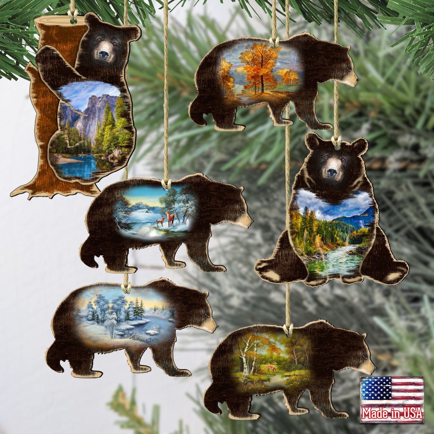 Bearly Friends Wooden Ornaments Set of 6 by G. DeBrekht - Wildlife Holiday Decor - 8198215-S6