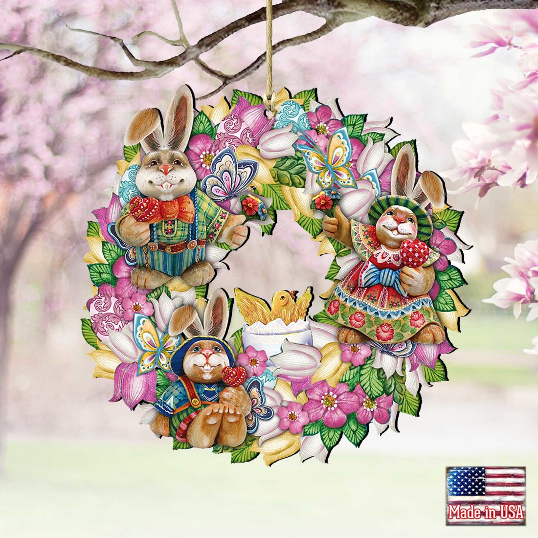Easter Family Wreath Wooden Ornaments by G. DeBrekht - Easter Spring Decor - 8185301-3