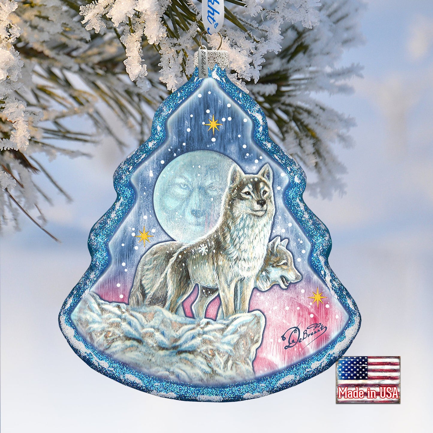 Howling at The Moon Wolves Glass Ornament by G. DeBrekht - Wildlife Holiday Decor - 762-024